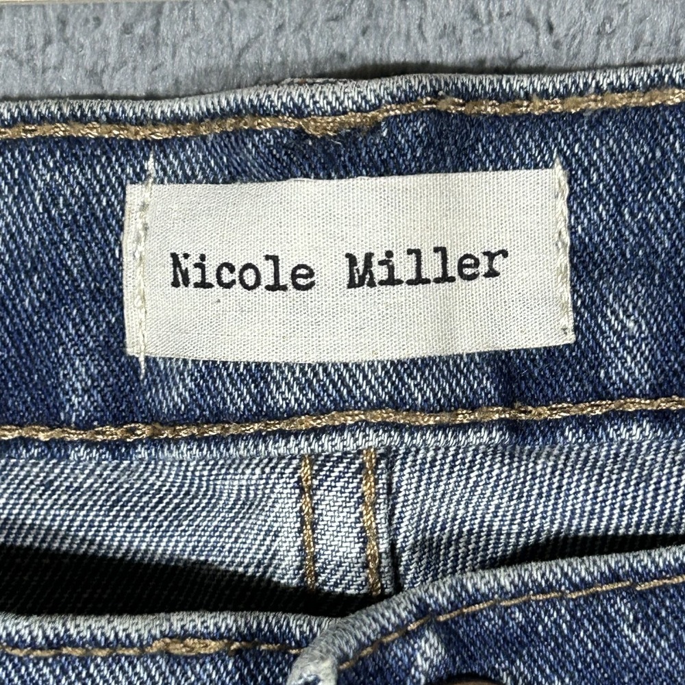 Nicole Miller Amsterdam Mid Rise Wide Leg Blue Jeans Womens 32 Studded #3889 - Picture 6 of 10